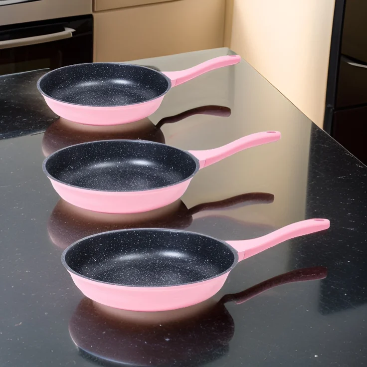 3 tlg Pfannenset Induktion Antikratz Bratpfanne Pfanne Antihaft Marmor – Bild 6