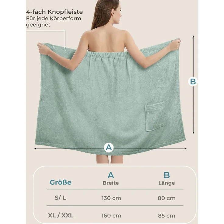 Laynenburg Saunatuch Saunakilt Damen aus Baumwolle Frottee - Saunatuch mit Knopfverschluss, pflegeleichtes Saunazubehör mit Knopfverschluss & Gummizug – Bild 4
