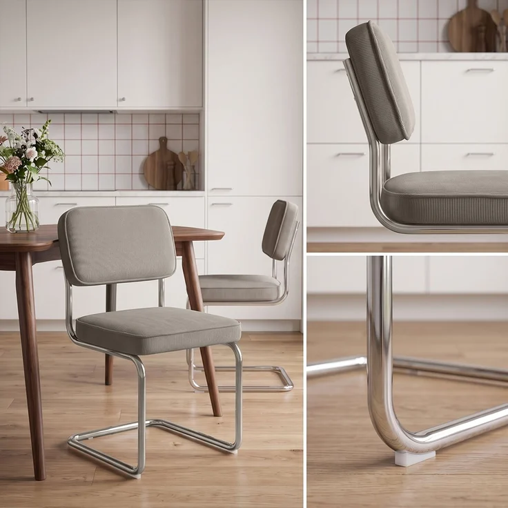 skølm 'Thund' Esszimmerstühle 4er Set, macchiato, Polsterstuhl aus Cord mit verchromten Metallgestell, Schwingstuhl bis 120 kg belastbar – Bild 5