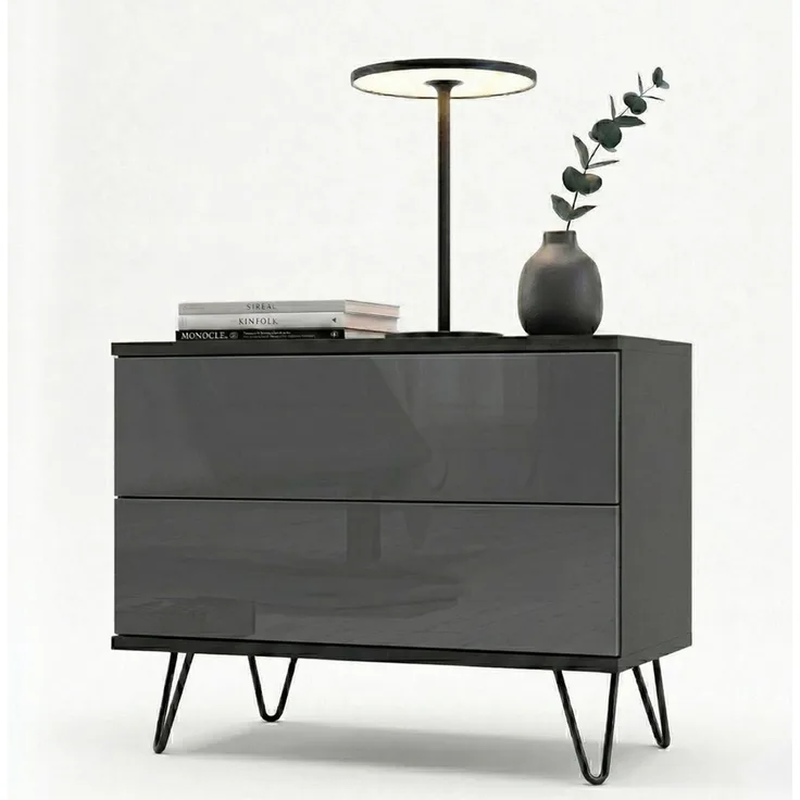 InnoFurn Nachtschrank Aura Nachttisch (Nachtkonsole, optional hängend Beistelltisch) 2 Schubladen mit Push-to-Open & Made in Germany (60 x 43 x 35 cm)