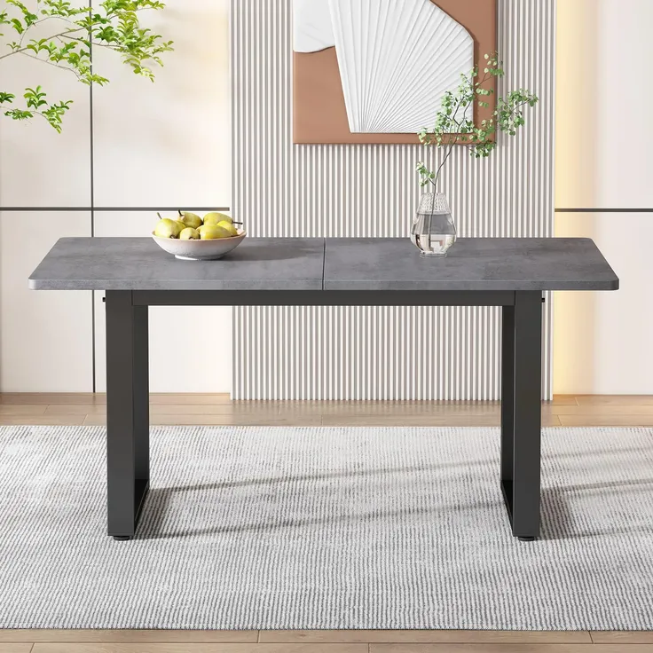Esstisch in Betonoptik grau, für 4 Personen (1-St, 140/70/75 cm), Esszimmertisch mit Metallgestell, für Küche, Esszimmer
