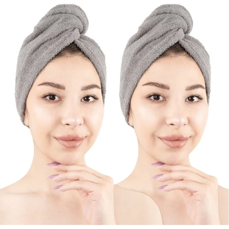 HAMMETEX Turban-Handtuch 2er Set Haarturban Damen, 100% Baumwolle, Flauschig & Schnelltrocknend, Frottier (Set, 2-St), Uni-Farben, weich – Bild 1