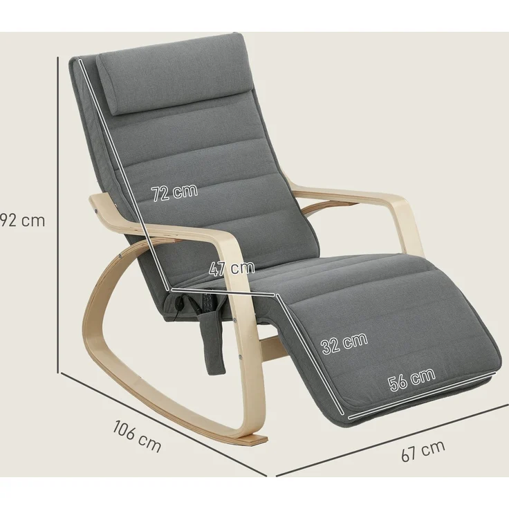 Schaukelstuhl mit Massage-Funktion, Lendenheizung, 3 Modi, Stoffbezug, Grau--Grau--106x67x92cm--YOUDENOVA – Bild 5