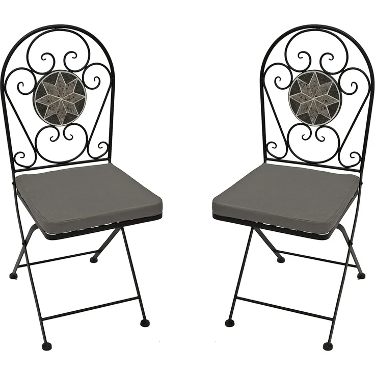 DEGAMO SIENA Balkonklappstuhl, Metall + Mosaik, schwarz/grau, 40cm 2-er Set – Bild 1