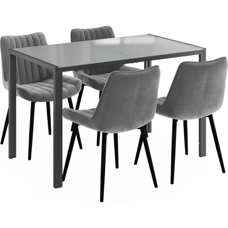 Esstisch Set Grand Grau 120 x 70 cm mit 4 Stühlen (Grau) Vicco – Bild 1