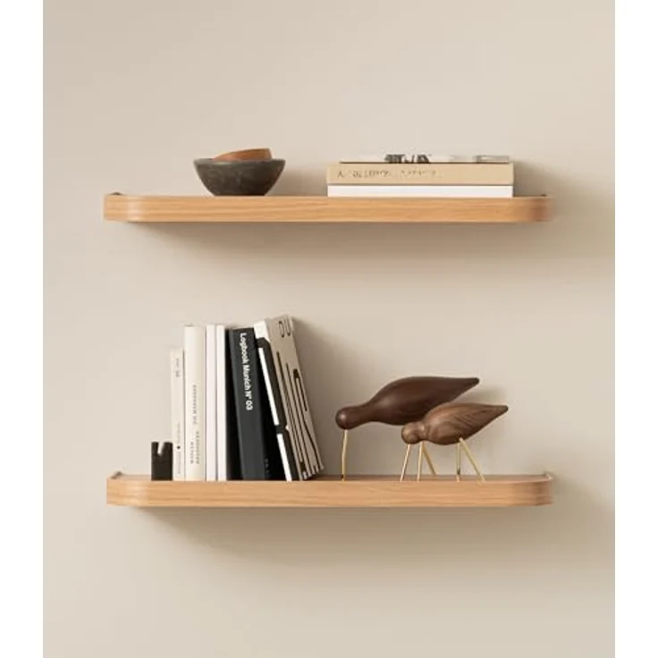 Kazai.® Wandregal-Set 'Toke' | 2 Hängeregale in Echtholz-Veneer | Schwebendes Holzregal als Bücherregal, Wanddeko und Ablage für Bad, Wohnzimmer, Küche, Schlafzimmer | Eiche – Bild 2