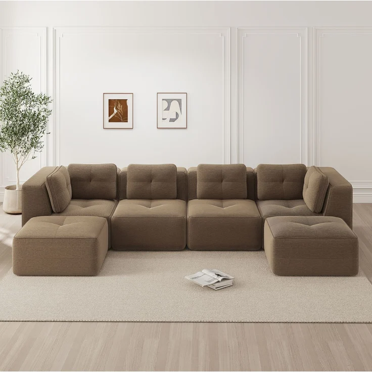 DESVIAE Sofa modular als Ecksofa, Cord, Braun, mit rutschfestem Standfuß, 386 x 177 x 69 cm – Bild 2