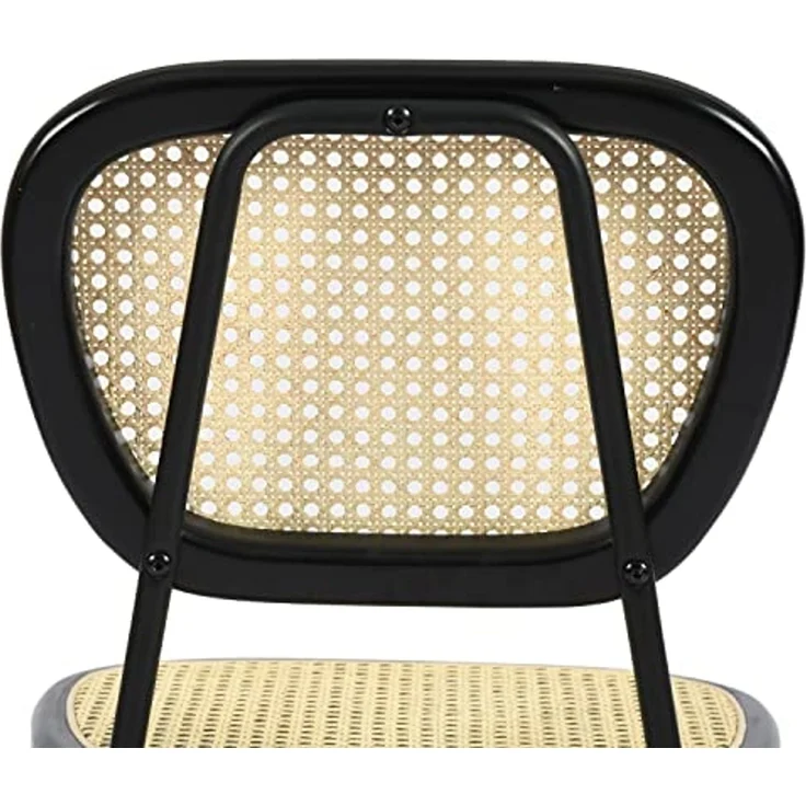 39F FURNITURE DREAM Set mit 2 skandinavischen Esszimmerstühlen aus natürlichem Rattan, Gestell aus schwarzem Metall, Faul, Natur, 45 x 51 x 84 cm – Bild 6