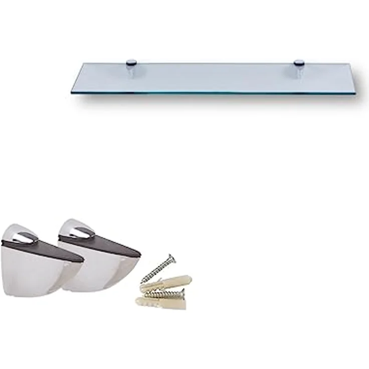 HOOZ Wandregal aus Sicherheitsglas mit Halterung - Klarglas - 30 x 18 x 0,6 cm, 1-tlg, mit geschliffenen Kanten – Bild 2