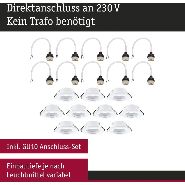 Paulmann 92118 Einbauleuchte rund 90mm 10er-Set Weiß starr – Bild 4