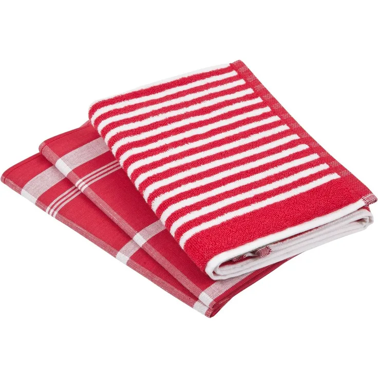 Ross 3er Küchenhandtuch Set 1960+910|2x Geschirrtuch 50x70 cm + 1x Küchenfrottiertuch 50x50 cm| rot
