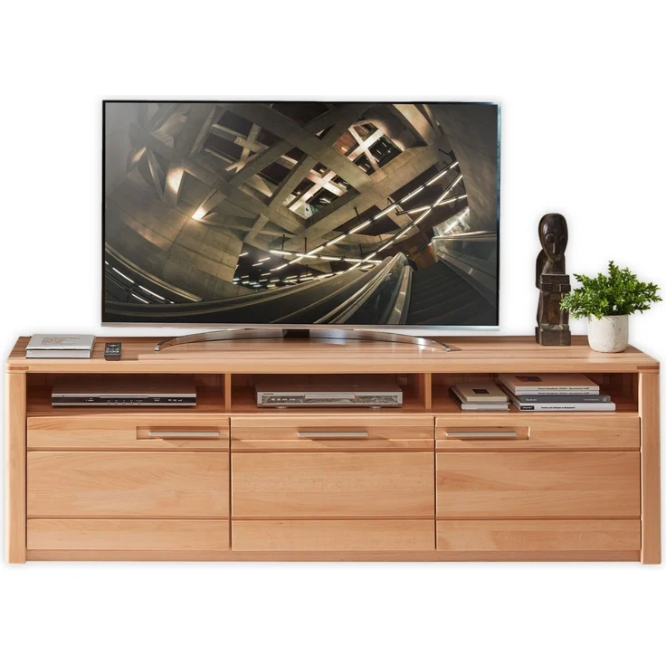 Wohnwand >Nature One< (3-teilig) Kernbuche teilmassiv - 320x203x45cm (BxHxT) – Bild 4