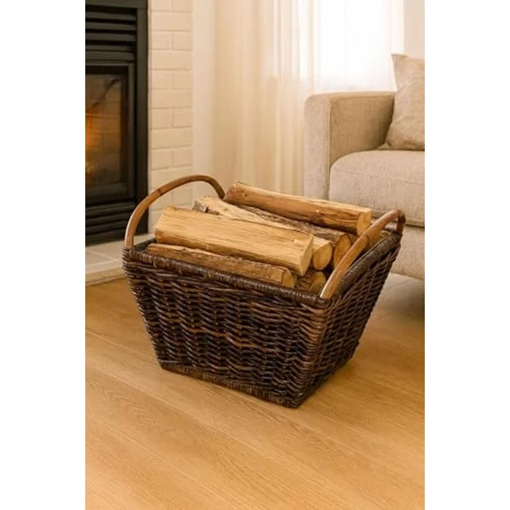 Kobolo Kaminholzkorb Vielzweckkorb aus Rattan mit Leinen - 2 Henkel – Bild 2