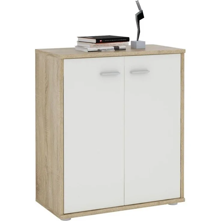 CARO-Möbel Kommode Sideboard Schrank Tommy Sonoma Eiche/weiß, Anrichte mit 2 Türen inklusive Einlegeboden