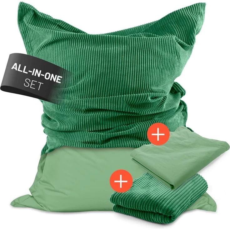 Lumaland Sitzsack Classic XXL All-in-One Set | Riesen Sitzsack XXL mit Cord & Outdoor Bezug für drinnen & draußen | Sofa Sessel mit im Innensack sicher verpackter EPS-Füllung – Hüllen Easy wechselbar – Bild 1