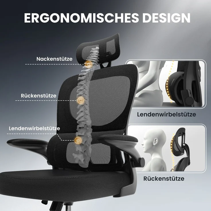 Botifly Ergonomischer Bürostuhl, Mesh-Gewebe, Schwarz, 90°-120° Wippfunktion, 10 cm Höhenverstellbar – Bild 3