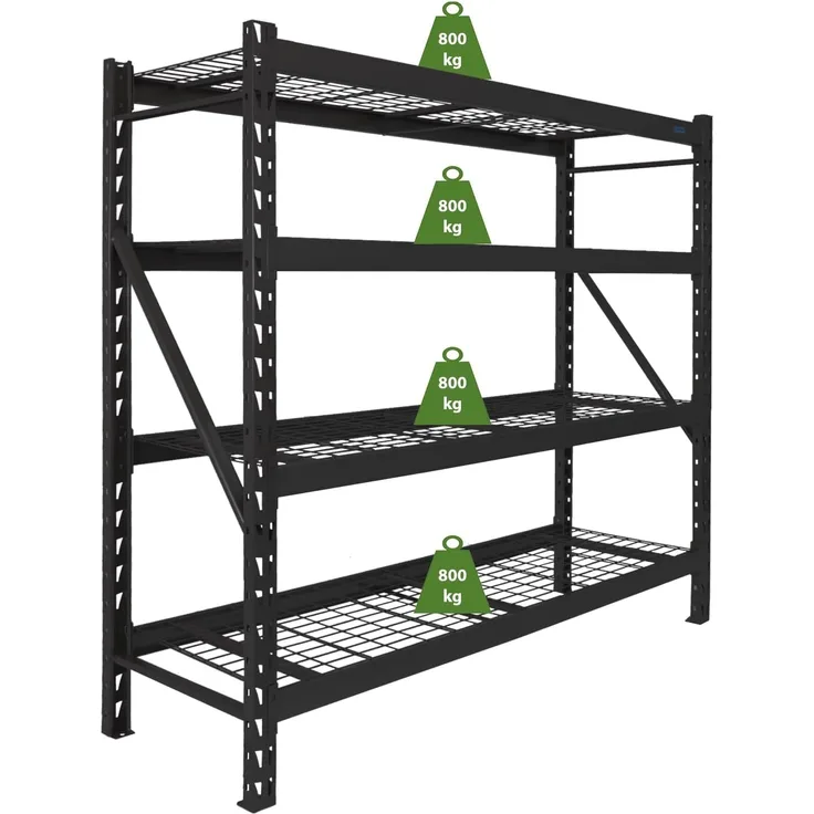 Schwerlastregal Enno 180x190x60 cm 3200 kg aus Stahl Stecksystem 4 Gitterböden Lagerregal Pickregal
