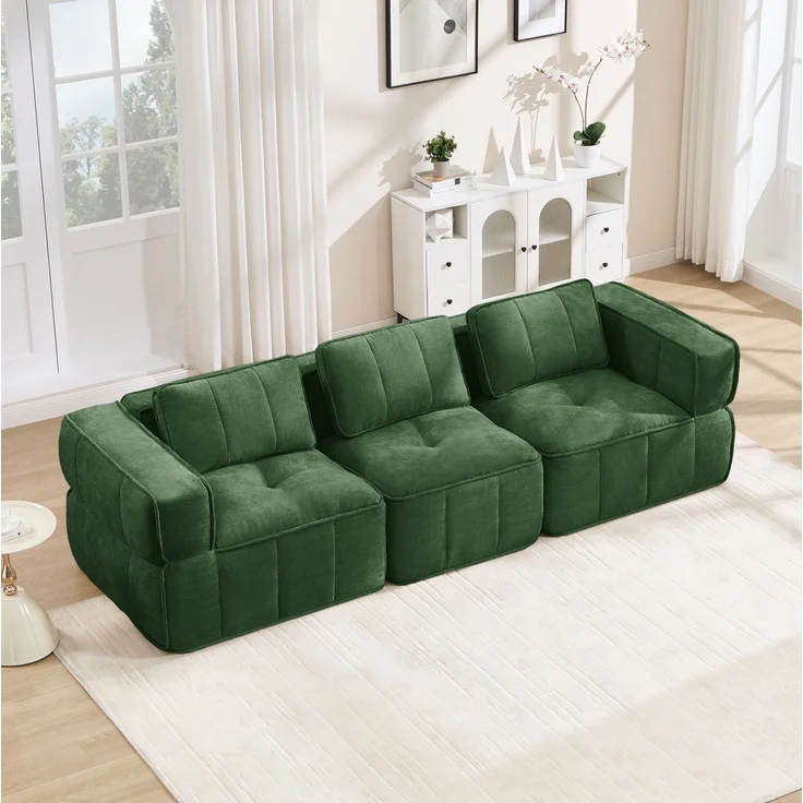 DESVIAE Sofa 3-Sitzer Grün aus Polyester – 271x67x93 cm – modular, rutschfeste Basis – Bild 3