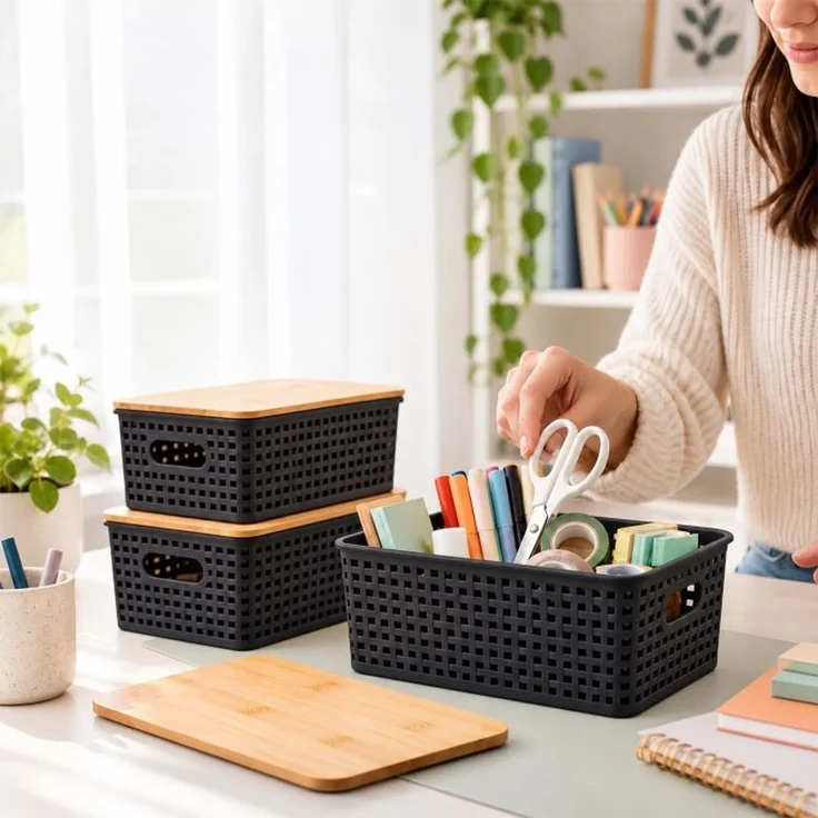 Relaxdays Aufbewahrungsbox mit Bambusdeckel im Set – Bild 3