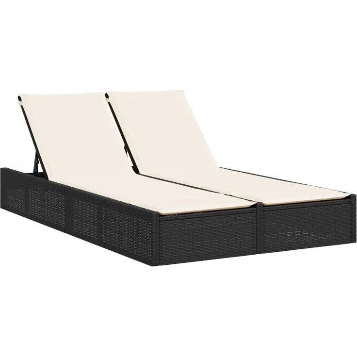 vidaXL Doppel-Sonnenliege mit Kissen Schwarz Poly Rattan 368628 – Bild 1