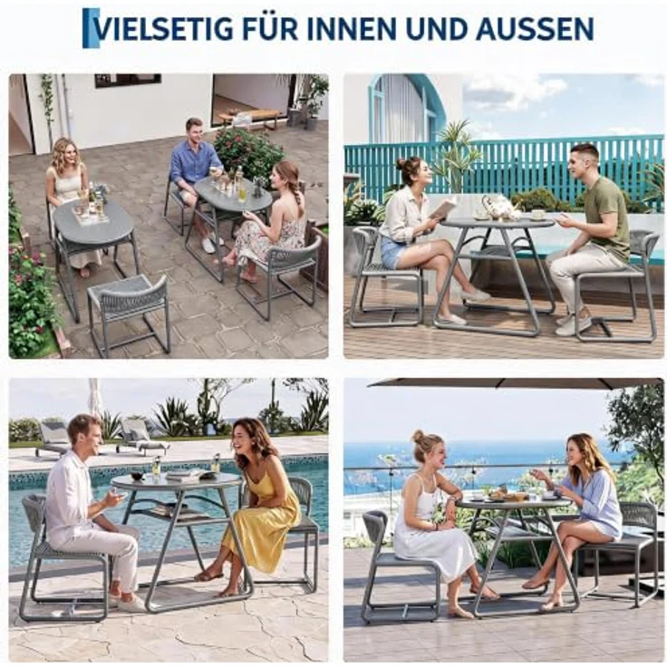 GarveeHome Bistrotisch mit 2 Stühlen, Modernes 3-teiliges Bistro-Set für Garten, Balkonmöbel Set mit 80cm Tisch&2 Stühle aus wetterfestem, Terrassenmöbel Möbel Set für Kleinen Balkon（Grau） – Bild 7