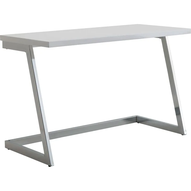 Schreibtisch 120x55x76cm Hochglanz Weiß Silber Metallbeine Modern