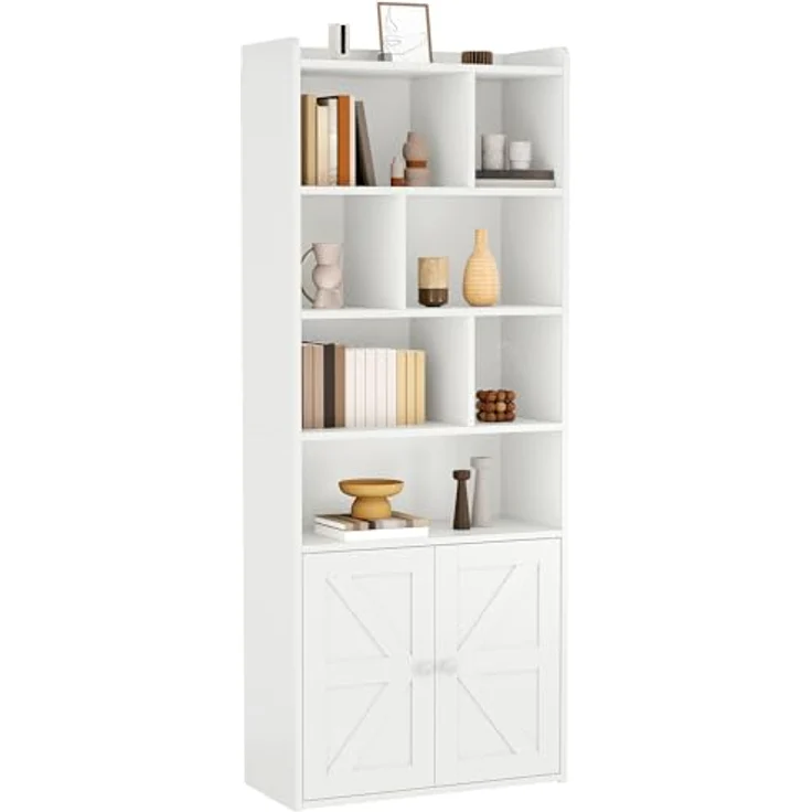 YITAHOME 4-stöckiges Bücherregal mit Türen und Schrank, freistehendes Bücherregal mit offenen Fächern für Zuhause, Büro, Wohnzimmer und Schlafzimmer, Weiß, 60 x 30 x 159 cm – Bild 8