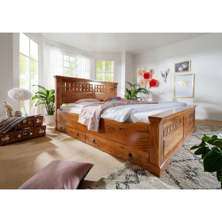 Bett Akazie 200x200x114 honig lackiert OXFORD #0311 – Bild 7