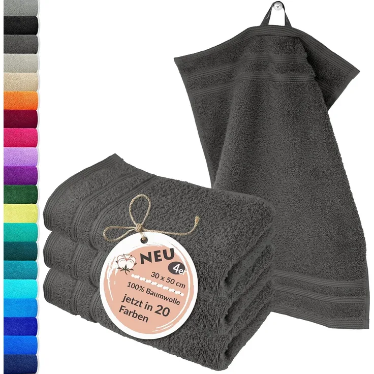 Lashuma Gästehandtücher London, Frottee (4-St), Kuscheliges Handtuchset grau - dunkel 30x50 cm