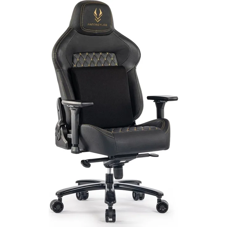 Fantasylab Gaming Stuhl 200KG Belastbarkeit Bürostuhl 200KG Verstellbare Armlehne 4D Gamer Stuhl mit Lendenwirbelstütze Chefsessel Ergonomischer Schreibtischstuhl Gaming Chair Schwarz/Golden