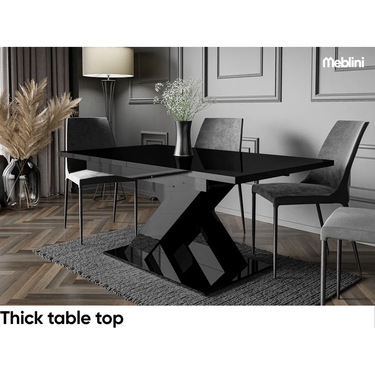 MEBLINI Esstisch Ausziehbar - 140-180x80x75cm - BRONX - Schwarz Hochglanz - Esszimmertisch Modern - Küchentisch - Säulentisch - Ausziehtisch - Dining Table – Bild 2