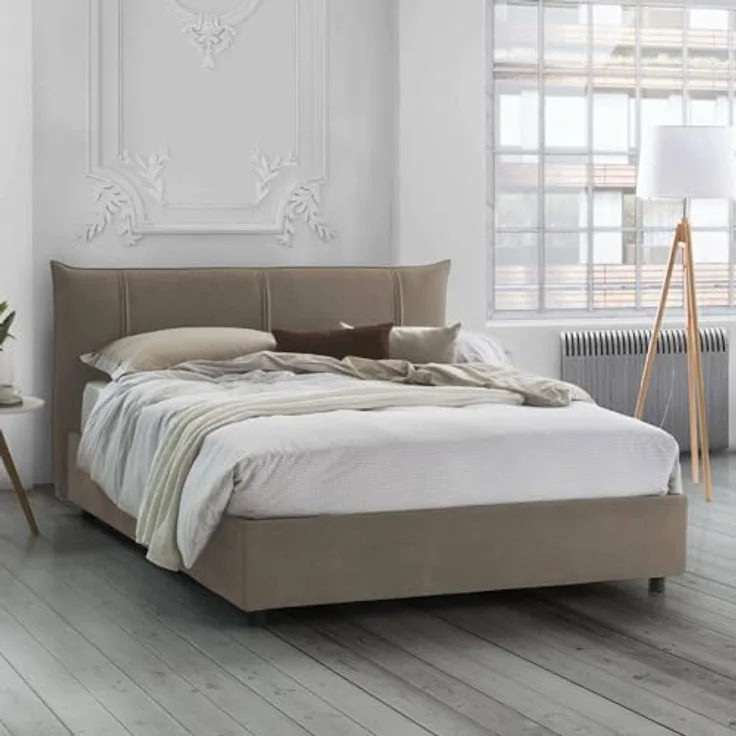Talamo Italia - Celeste-Doppelbett, Bettkasten mit Stoffbezug, 100 % Made in Italy, Öffnung vorne, geeignet für Matratzen 160 x 190 cm, Taupe