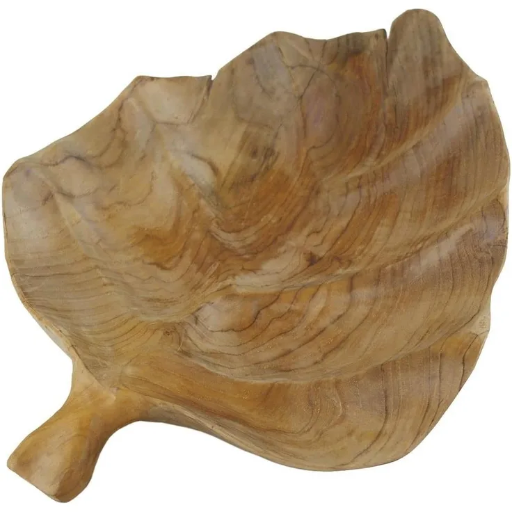 Casablanca Teak Schale Teller 35cm Blattform Teakholz Dekoschale Holzschale Dekoteller