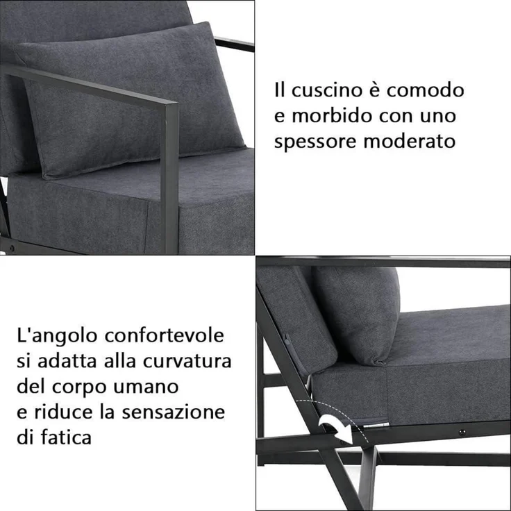 Sessel Polstersessel Cocktailsessel Eisengestell 1 Sitze Dunkelgrau – Bild 5