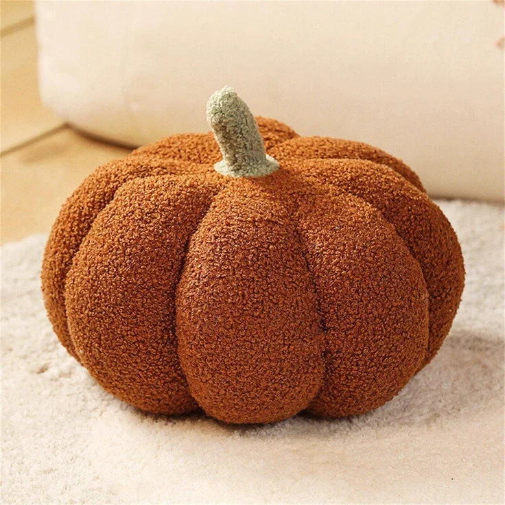 1 Stück – Kürbis-Plüschkissen, Halloween-Dekokissen, weich, rund, ca. 20 cm, Braun – Bild 1
