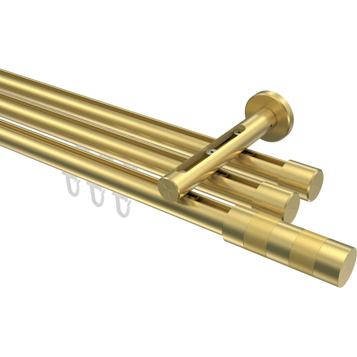 Innenlauf-Gardinenstangen-Set Siteno Mavell 240 cm (geteilt in 2 x 120 cm), 3-läufig, 20 mm Ø Messing-Optik – Bild 1