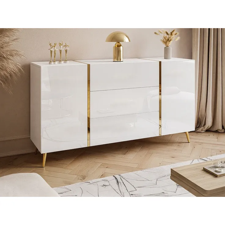 Vente-unique - MARZIALO Sideboard Holz, Platte WeißGoldfarben - B 41 cm x H 87,2 cm x L 158 cm