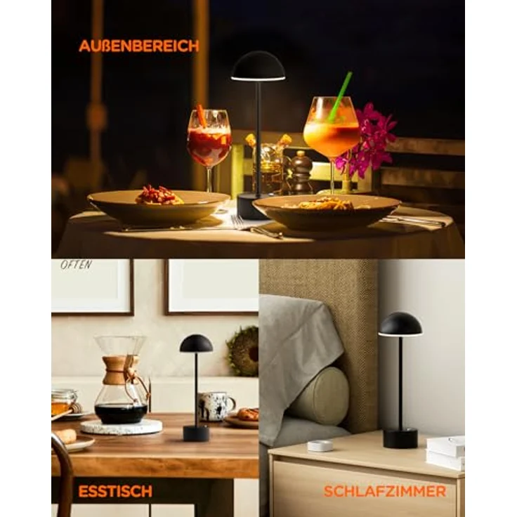TOMONS LP01011, Schwarze LED Schreibtischlampe mit Touch-Steuerung, einstellbarer Helligkeit und Farbtemperatur, 4000mAh Akku, für Schlafzimmer, Wohnzimmer, Restaurant, Studie, Terrasse – Bild 7