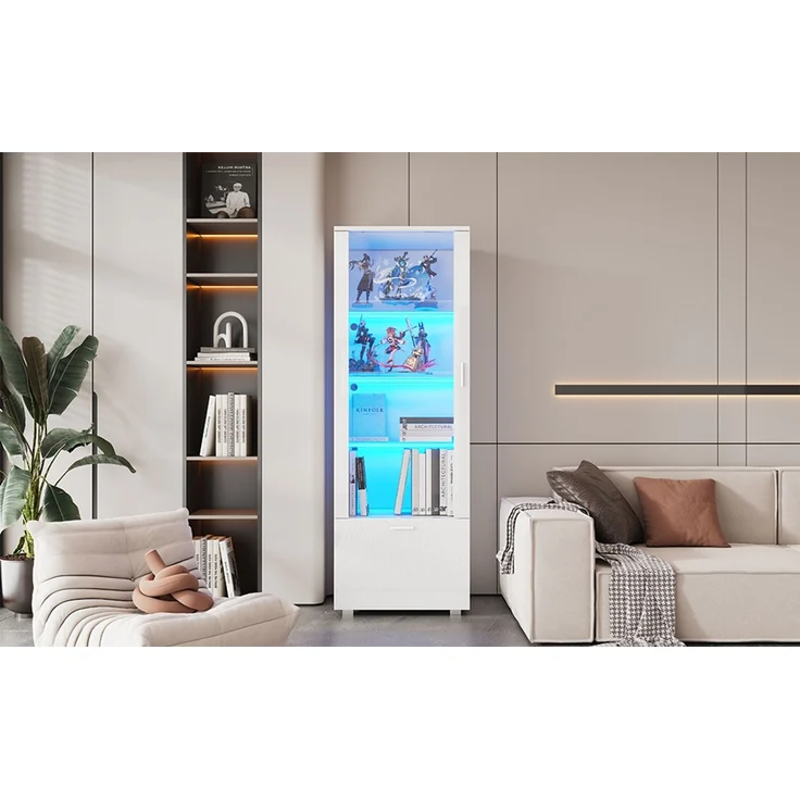 50*40*160cm Weiß Hochglanzvitrinen mit Acryltür, LED-beleuchtete Acryl-Vitrine, Vitrinen für Sammlerstücke, Parfümschränke, Bücherregale und Acryl-Vitrine mit Weiß Hochglanztüren (3 Fachböden)--Weiß--50x40x160cm--YOUDENOVA – Bild 9