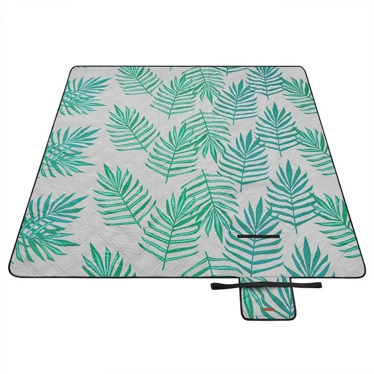 Songmics Picknickdecke, 200x200 cm, groß, Campingdecke, für Park, Garten, Strand, wasserdicht, maschinenwaschbar, faltbar, grau mit tropischem Farn GCM001G02 – Bild 1