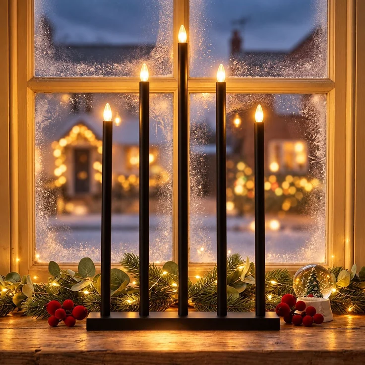 LED Tischleuchte HOLY, Weihnachten, Holz, Stahl, Schwarz, 5-flammig – Bild 2