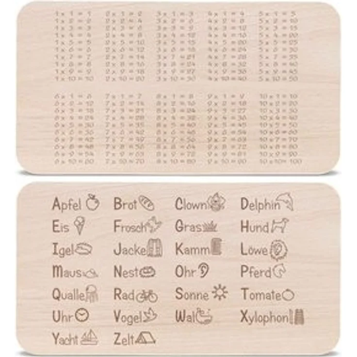 GRAVURZEILE Schneidebrett Frühstücksbrettchen Brettchen für Kinder - 1x1 & ABC im Set, Buchenholz, (Set), Geschenk zur Einschulung zum einfachen lernen – Bild 6