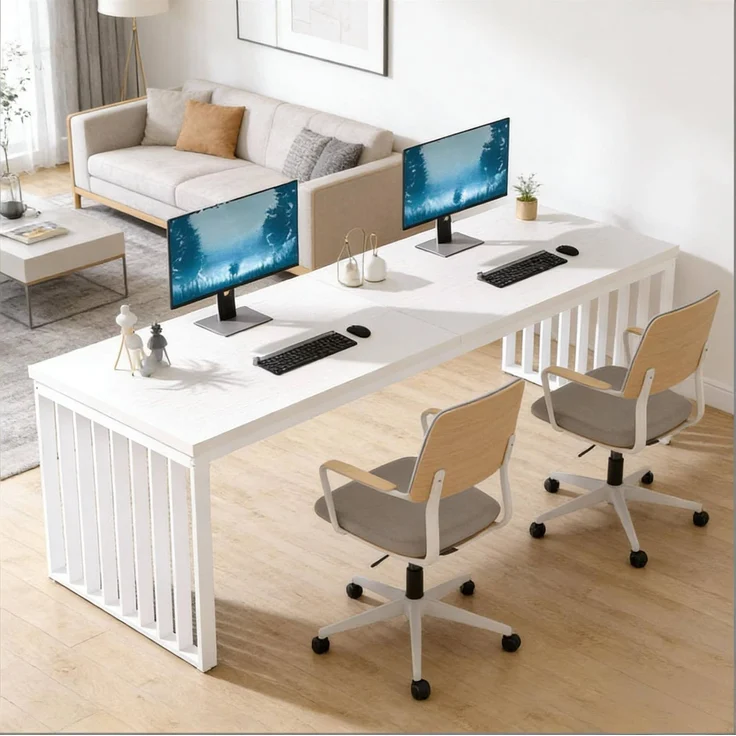Schreibtisch mit MDF-Platte und Metallgestell, für 2 Personen, 180x60x76 cm, Weiß – Bild 2