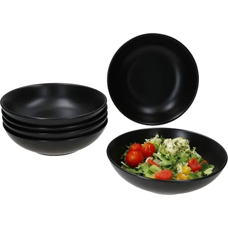 6x Panther Suppenteller schwarz 420ml Steingut 6 Personen