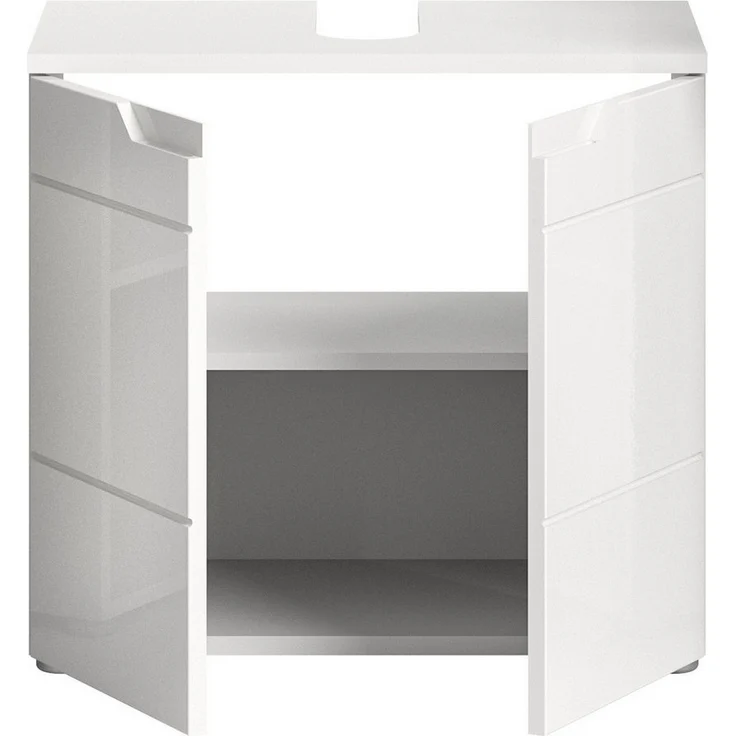 xonox. home Bad Solero X7WA9705 Waschbeckenunterschrank Badunterschrank Badezimmerschrank in Weiß Nachbildung und weiß Hochglanz tiefzieh, ca. B/H/T: 63 x 59 x 34 cm – Bild 2