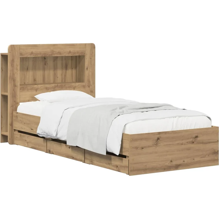 vidaXL Bettgestell mit Stauraum und Kopfteil Artisan-Eiche 90 x 200 cm 3445815 – Bild 1