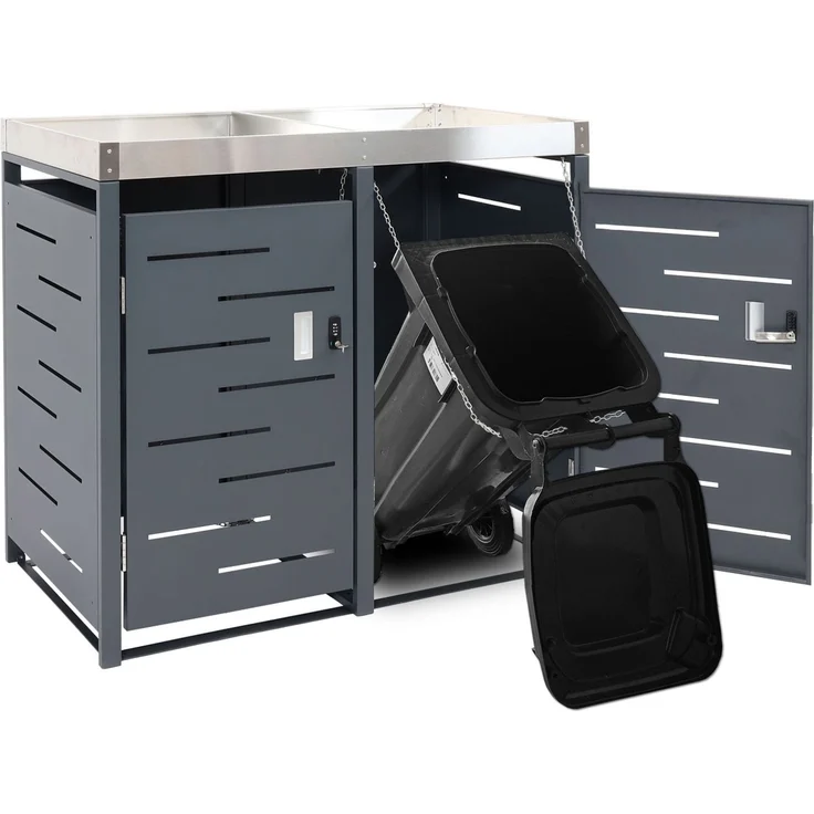 3er-Mülltonnenverkleidung HWC-H40b, Mülltonnenbox, Pflanzkasten Edelstahl-Metall-Kombi 63kg 110x175x62cm erweiterbar – Bild 7