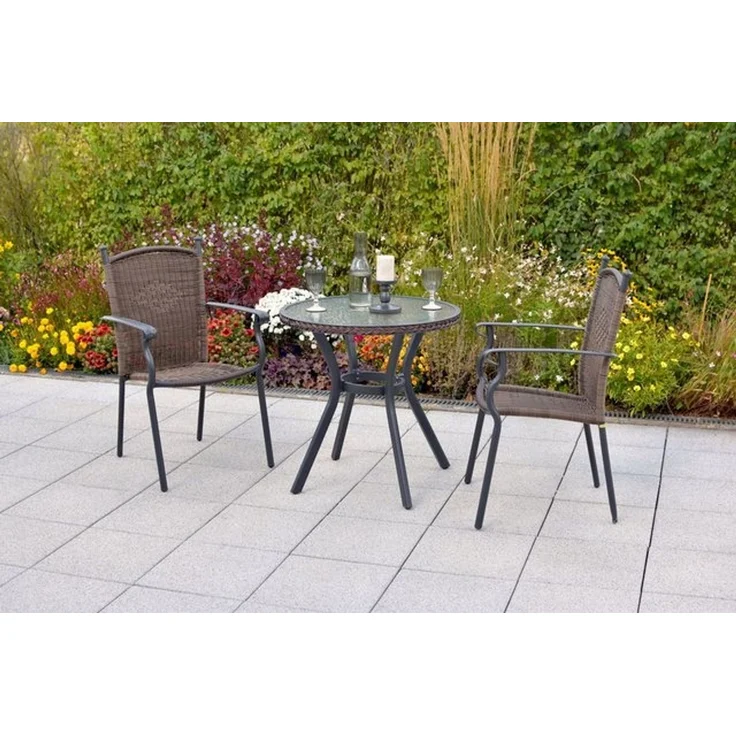 MERXX Garten-Essgruppe »Roma«, (Set, 3-tlg, Pulverbeschichtetes Aluminiumgestell), Tisch: Øx H: 72x73 cm – Bild 1