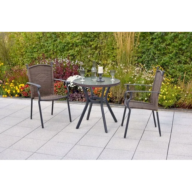 MERXX Garten-Essgruppe »Roma«, (Set, 3-tlg, Pulverbeschichtetes Aluminiumgestell), Tisch: Øx H: 72x73 cm