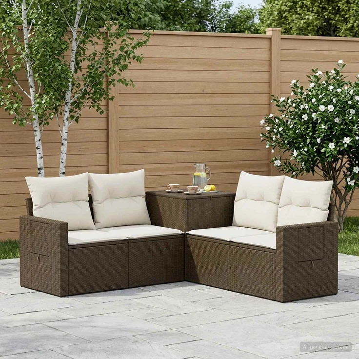 vidaXL Sofa Set 5 stk. Braun und Creme Weiß Polyrattan und Stahl 3447876 – Bild 1